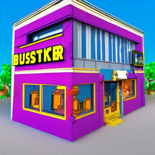 Prompt: blockbuster building in the style of a 90s cartoon