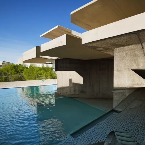 Image similar to brutalism habitat 6 7 building in the desert, biophilia mood, pool, garden, highly detailed, cinematic, photorealistic,