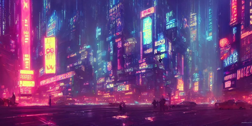 Image similar to New York City by Neon Light, in the style of Cyberpunk Impressionism, Krenz Cushart, Moebius, and Muchain, Prismatic, Rococo, Pearlescent, reflective, shimmering, highly detailed, masterpiece, dreamy, concept art, Cinema lighting, 8k, trending on artstation