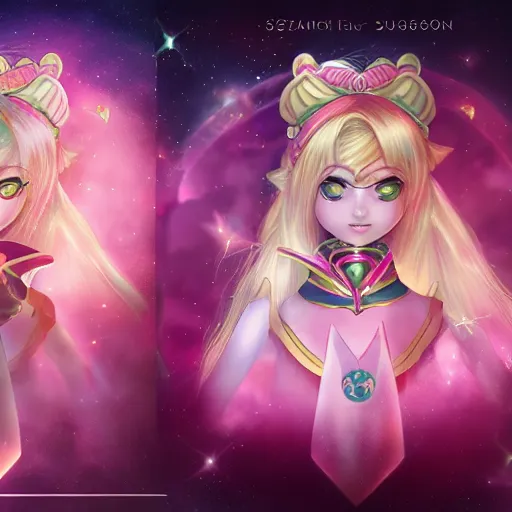 Image similar to a high fantasy portrait of a celestial magical girl, sailor moon, star guardians very beautiful, very attractive, trending on artstation, cool color scheme, unreal engine, semi - realism, deviant art