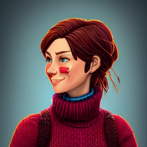 Prompt: a detailed realistic depiction of beautiful jodi from stardew valley wearing burgundy sweater and denim jeans, auburn hair french braid, in the style of peter mohrbacher, artgerm, kind brown eyes, weak smile, dramatic lighting and composition, octane render, trending on artstation, concept art 8 k