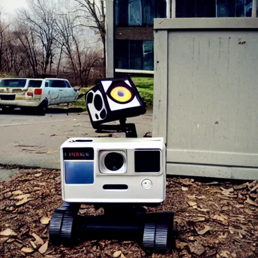 Prompt: polaroid of wall - e robot in abandoned washington city