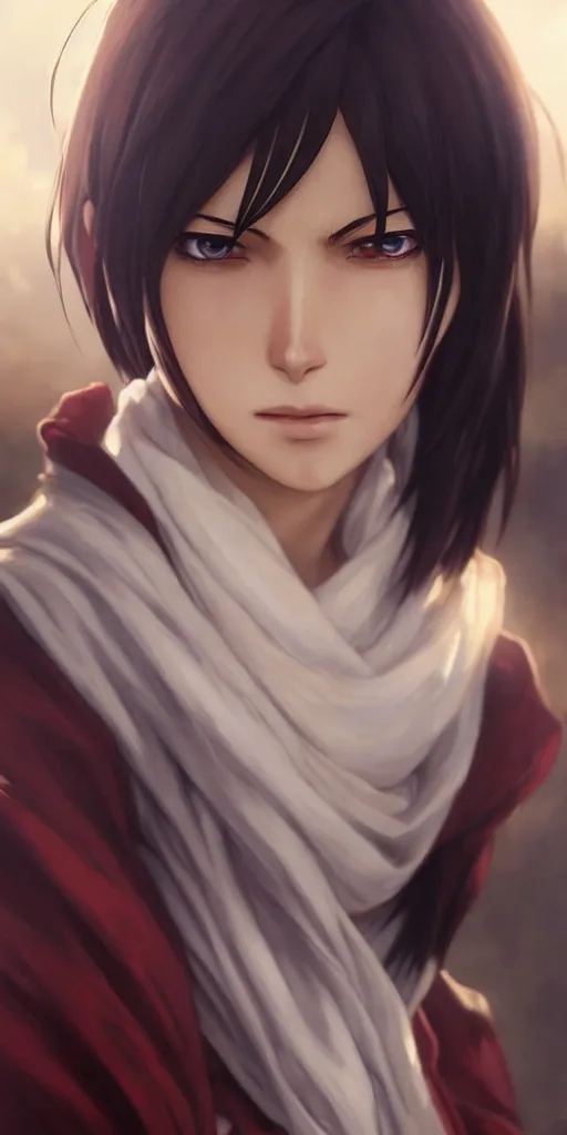 Image similar to mikasa ackerman, hero pose, medium shot, bokeh, beautiful face!!!!, 2 7 years old, cg animation, lifelike, animated, realistic, character select portrait, by artgerm, greg rutkowski, alphonse mucha, 3 d