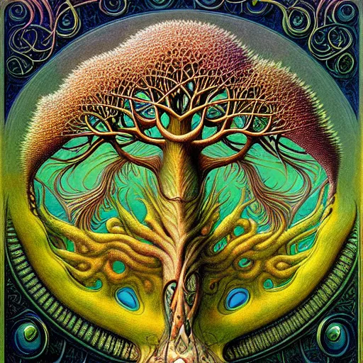 Image similar to tree of life by roger dean and andrew ferez, art forms of nature by ernst haeckel, divine chaos engine, symbolist, visionary, art nouveau, botanical fractal structures, organic, detailed, realistic, surreality