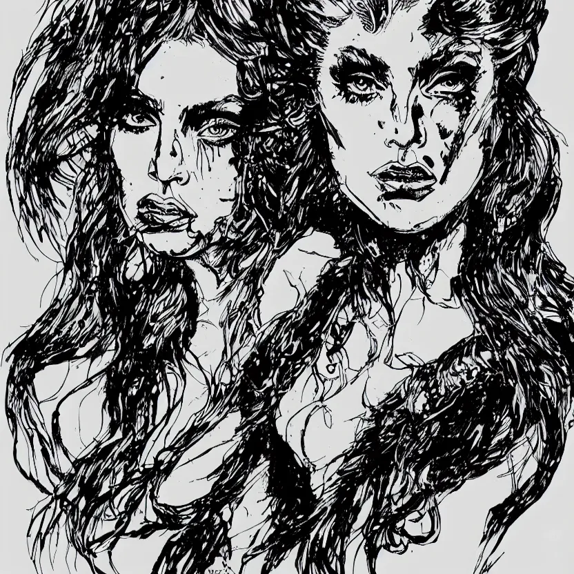 Image similar to portrait of lady gaga in the style of marc silvestri pen and ink drawing, high detail