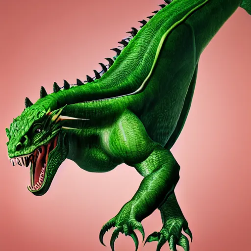 Image similar to realistic, full body portrait, painting, large green dragon, kodachrome, cgi, hd, detailed