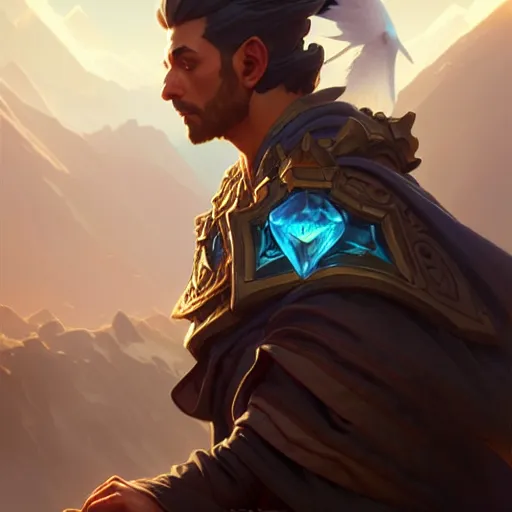 Prompt: male, wizard, glacier landscape, D&D, fantasy, intricate, elegant, highly detailed, digital painting, artstation, octane render, concept art, matte, sharp focus, illustration, hearthstone, art by Artgerm and Greg Rutkowski and Alphonse Mucha