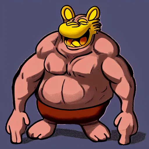 Image similar to garfield as a body builder with clothing