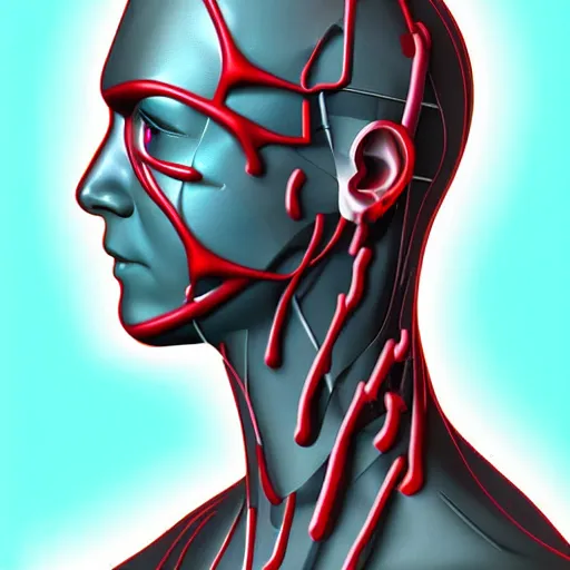 Image similar to an android covered in pseudo - flesh with invasive cybernetic implants and viral infection, award winning digital art