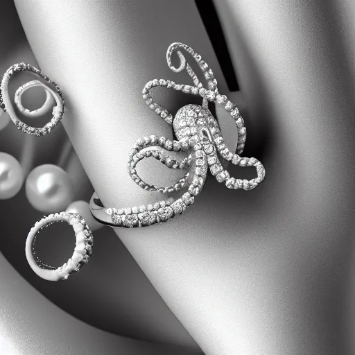 Image similar to hd photo of a octopus ring with diamond and pearls by dior, denoise, deblur