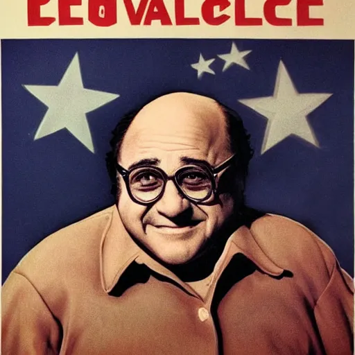 Image similar to Danny devito in a soviet propaganda poster