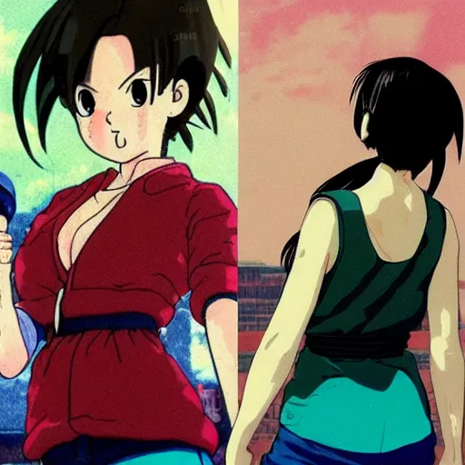 Image similar to a beautiful! boyish! natalie portman bulma from dragonball, alluring gravure! model, wearing hip hop mayan bomber jacket and leotard with native style overalls, bulky poofy bomber jacket with mayan patterns, guilty gear art style, trending on pixiv, painted by makoto shinkai takashi takeuchi studio ghibli, akihiko yoshida