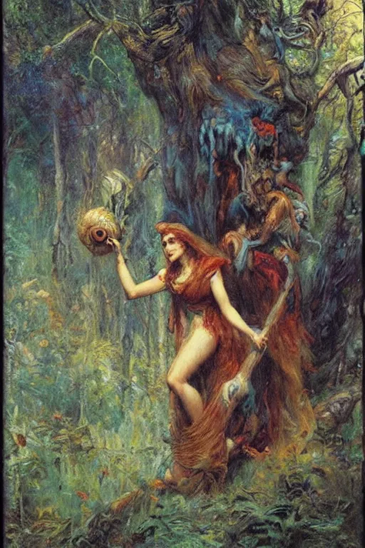 Image similar to the woods are full of monster comic cover. art by gaston bussiere.