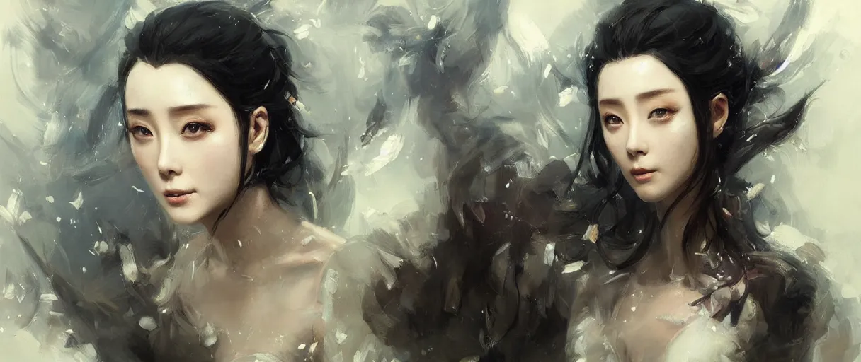 Prompt: anime fan bingbing, intricate oil painting by greg rutkowski, trending on artstation