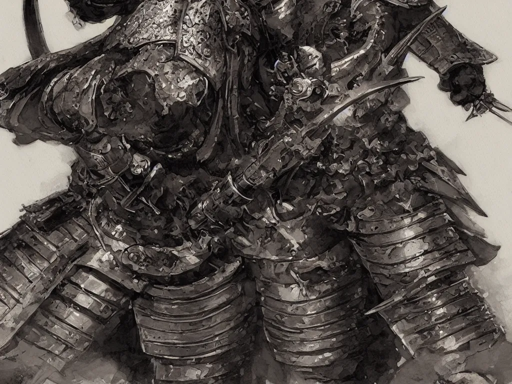 Image similar to close up of a samurai in full armor, by fiona staples, travis charest and jesper ejsing