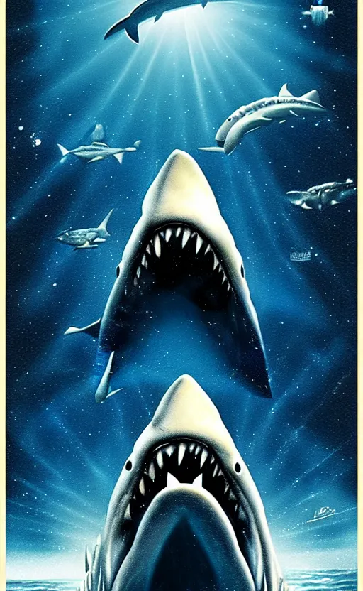 Image similar to jaws in space, exquisite movie art, by lucusfilm, weta studio, 8 k, denoised, music poster