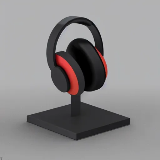Image similar to product still of headphone stand, futuristic, techno, cyberpunk, product design, 3 d render, concept, fun, swag