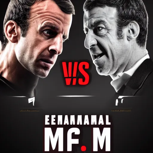 Image similar to emmanuel macron vs jean luc melenchon mma fight poster, versus, facing each other, artstationhd, artstationhq, cgsociety, r / art, movie poster