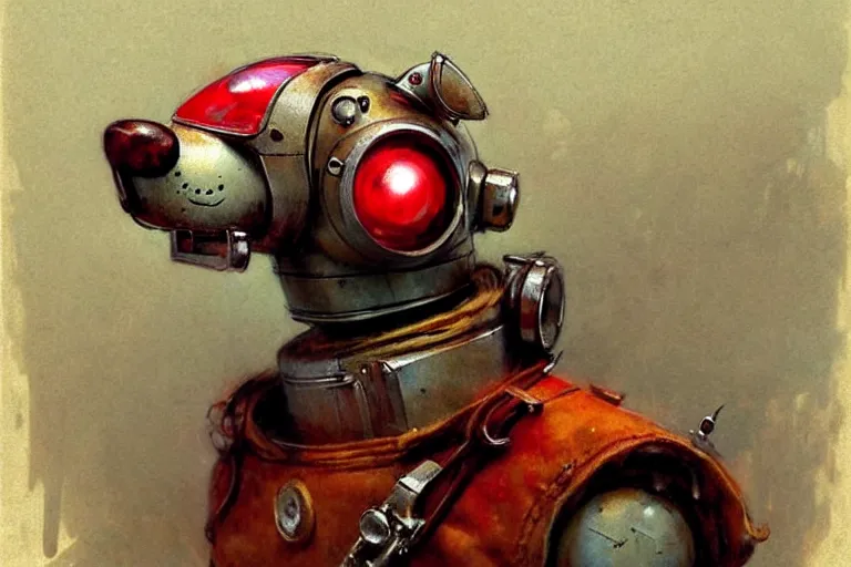 Image similar to adventurer ( ( ( ( ( 1 9 5 0 s retro future robot android dog. muted colors. ) ) ) ) ) by jean baptiste monge!!!!!!!!!!!!!!!!!!!!!!!!! chrome red