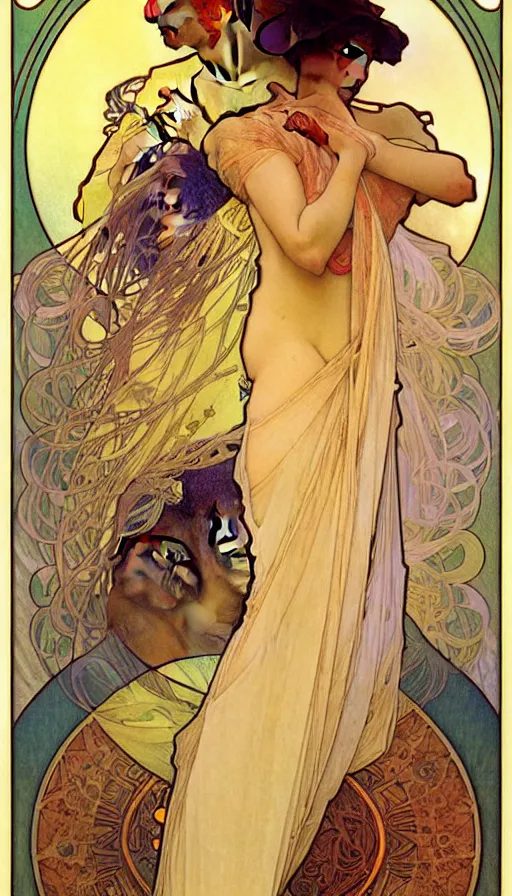 Image similar to the two complementary forces that make up all aspects and phenomena of life, by Alfons Maria Mucha