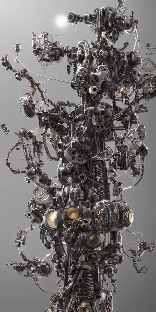 Prompt: a lovely mechanical bouquet of machine flowers, scifi futuristic, utopian, machine parts, wires, circuits, highly detailed, octane render, cinematic