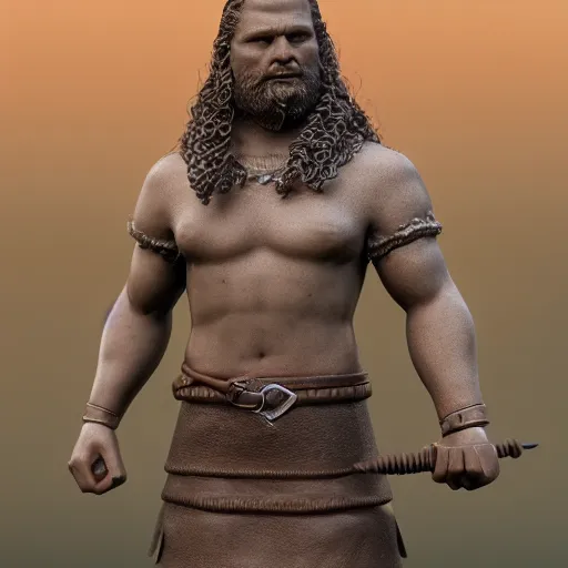 Image similar to of a 3d clay model of a viking from valhalla, ultra fine detail, hair strands, ultra high resolution, fine texture detail, miniature painting techniques, perfect proportions, marvel cinematic universe, eric bana