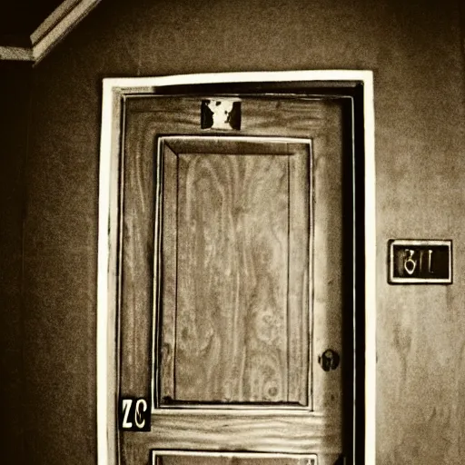 Image similar to foreboding door at the end of a dark hotel hallway, creepy, eerie, surreal, liminal,