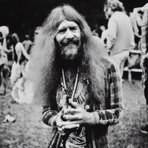 Prompt: 1970s hippie at Woodstock, daguerreotype photo, HD