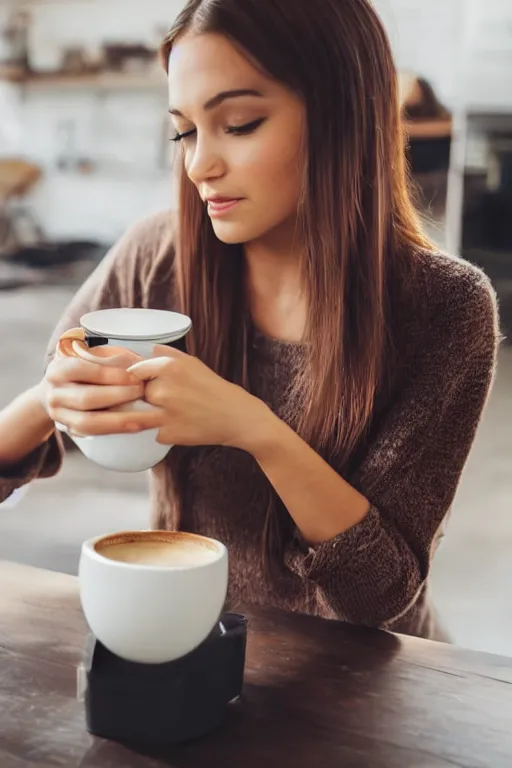 Image similar to a young woman diving into a cup of coffee