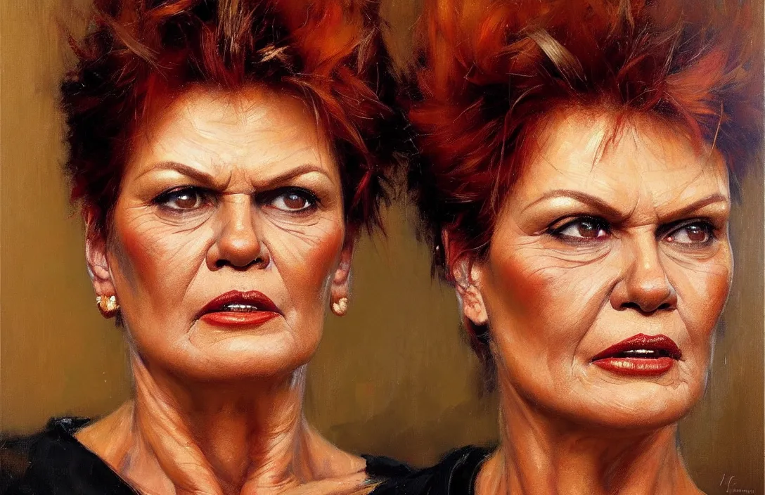 Prompt: portrait of pauline hanson!!!!!!!!!!!!!!!!!!!!!!!!!!!, detailed face, detailed painting, epic lighting, by ilya repin, phil hale and kent williams