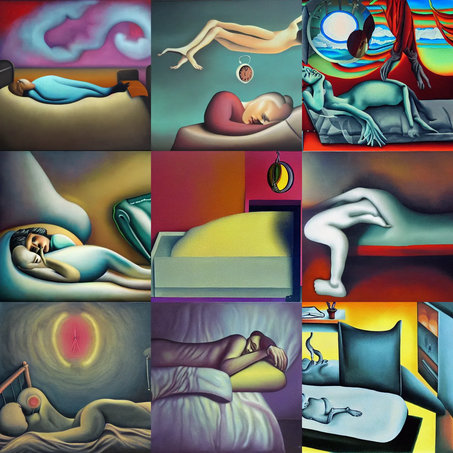 Prompt: surrealistic painting about sleep.