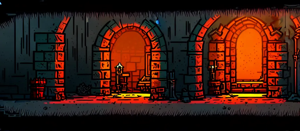 Prompt: A room with a darkened doorway in the endless grimdarkest dungeon depths. trending on artstation, vibrant palette, highly detailed digital illustration. A cruel reliquary in the gloom.