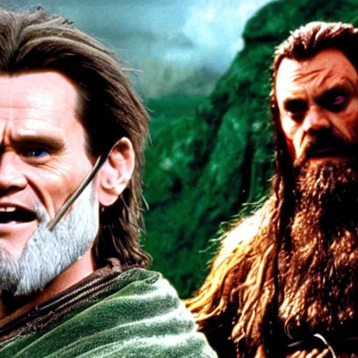 Image similar to jim carrey playing gimli in lord of the rings