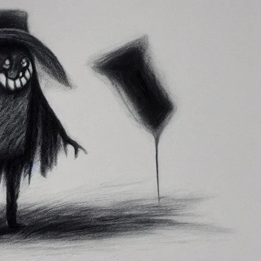 Image similar to horrifying charcoal drawing of the babadook