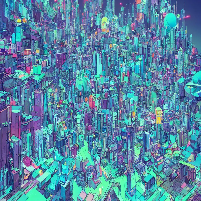 Prompt: a very detailed art of a city beeple and james jean, hiroyuki takahashi color scheme, digital art, 4 k, trending on artstation