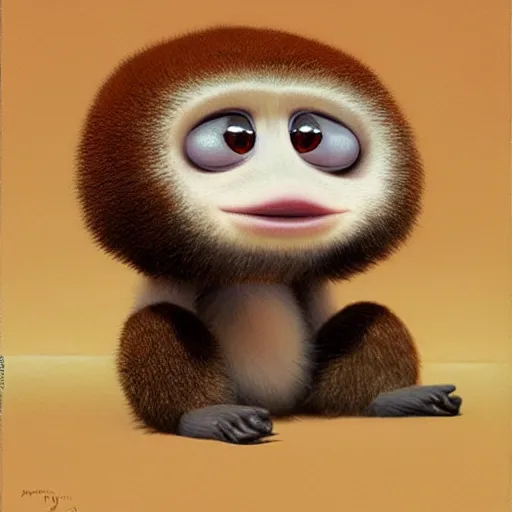 Prompt: hyper realistic cute fluffy Cheburashka with two ears and big eyes, by Edward Hopper and James Gilleard, Zdzislaw Beksisnski, higly detailed
