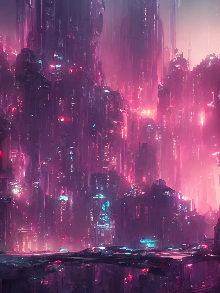 Prompt: Scene concept design of a future science fiction city, fantasy matte painting， rich colors, high details，rtx on，Neon light effect，Cyberpunk style，by Jordan Grimmer and Jonas De Ro，trending on cgsociety and artstation，8kHDR，