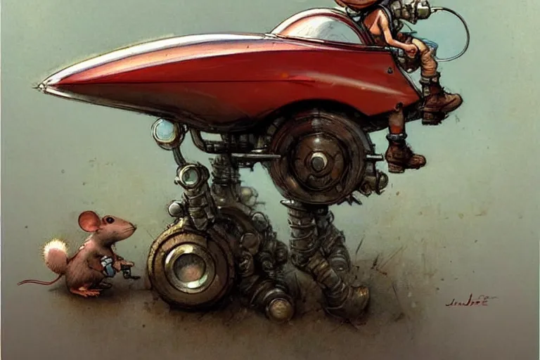 Image similar to adventurer ( ( ( ( ( 1 9 5 0 s retro future robot mouse explorer vehical. muted colors. ) ) ) ) ) by jean baptiste monge!!!!!!!!!!!!!!!!!!!!!!!!! chrome red