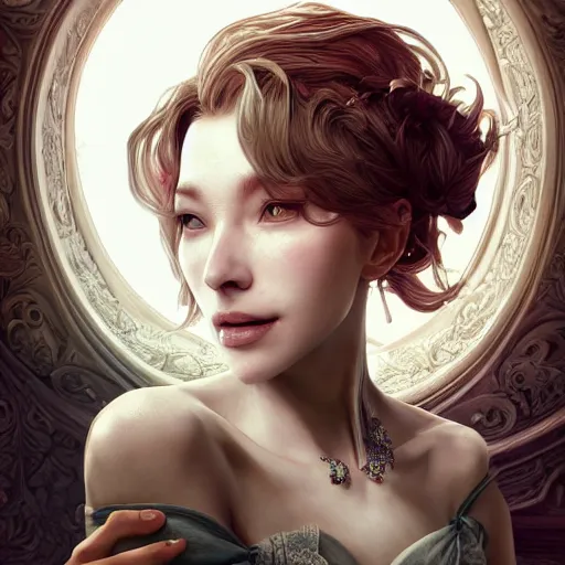 Image similar to the face of an absurdly beautiful, graceful, elegant, sophisticated mature woman of blueberries, an ultrafine hyperdetailed illustration by kim jung gi, irakli nadar, intricate linework, bright colors, octopath traveler, final fantasy, unreal engine 5 highly rendered, global illumination, radiant light, detailed and intricate environment