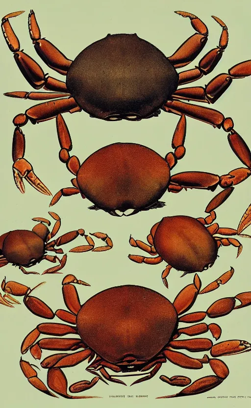 Image similar to a page of crabs illustrations, 1 9 0 0 s, highly detailded