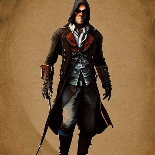 Prompt: arno dorian from assassin's creed unity in the matrix world, wearing glasses, digital art, high detail,