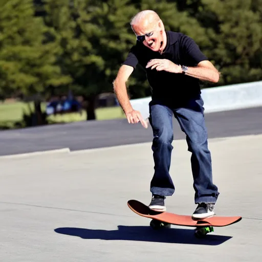 Image similar to joe biden riding a skateboard, realistic, hd