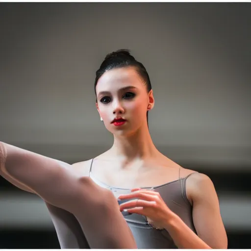 Image similar to a beautiful female performs ballet for a crowd of cameras, 5 0 mm lens, f 1. 4, sharp focus, ethereal, emotionally evoking, head in focus, volumetric lighting, 8 k