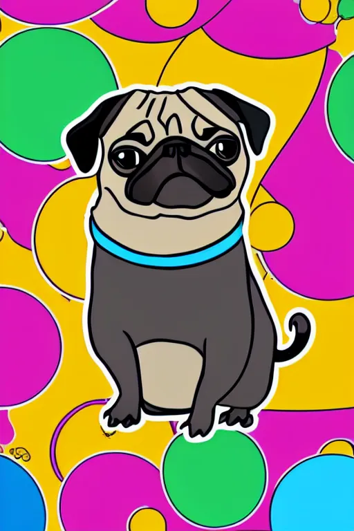 Image similar to Pug as a planet, sticker, colorful, illustration, highly detailed, simple, smooth and clean vector curves, no jagged lines, vector art, smooth