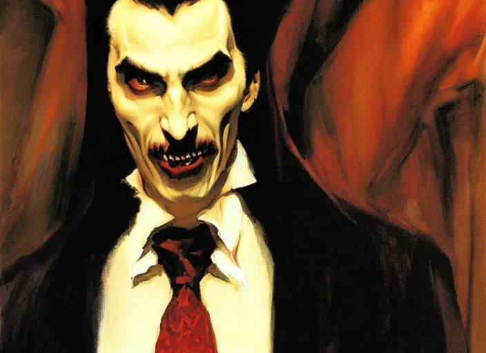 Image similar to a highly detailed beautiful portrait of dracula, by gregory manchess, james gurney, james jean