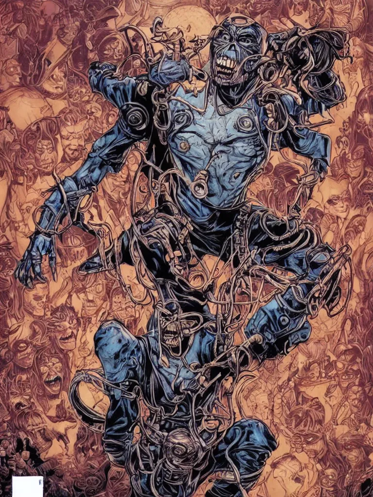 Prompt: iron maiden's eddie drawn by james jean on a fables comicbook cover