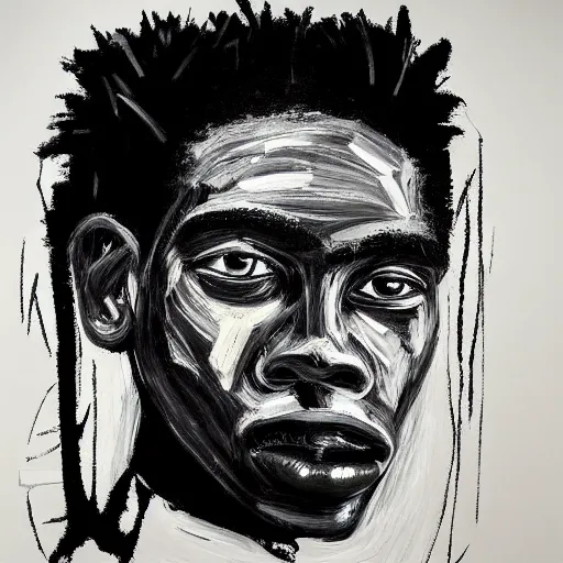 Image similar to A extremely highly detailed majestic hi-res beautiful immaculate head and shoulders award winning painting masterpiece of the face of a strong black african man by Jean-Michel Basquiat, 8k, high textures, hyper sharp, insanely detailed and intricate, super detailed, 8k HDR high quality