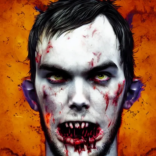 Image similar to angry zombie portrait of nicholas hoult in an urban szene, grimdark horror, stylized digital illustration, radiating a glowing aura, global illumination, ray tracing, hdr, fanart arstation by ian pesty and katarzyna bek - chmiel