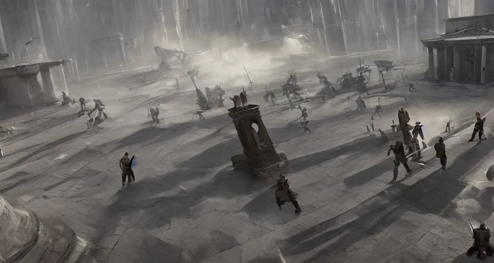 Prompt: Wide shot of an epic jedi fight in a old soviet city, cinematic, sci-fi, fantasy