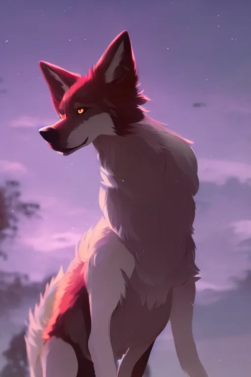 Image similar to furry anthro wolf fursona, a full body portrait of a the sellsword marissa bell, short red hair, fantasy, makoto shinkai, james gilleard, very detailed, matte, gaussian blur